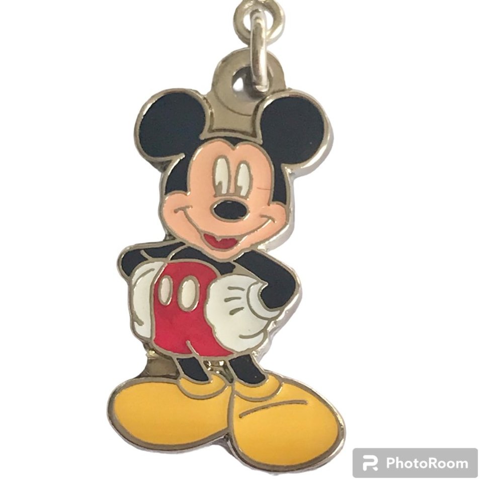 Vintage Disney Mickey Mouse Charm Clip On Zipper Pull Disneyana Signed 2 Sided